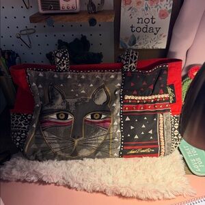 Laurel Burch Red and Black Cat Art Tote